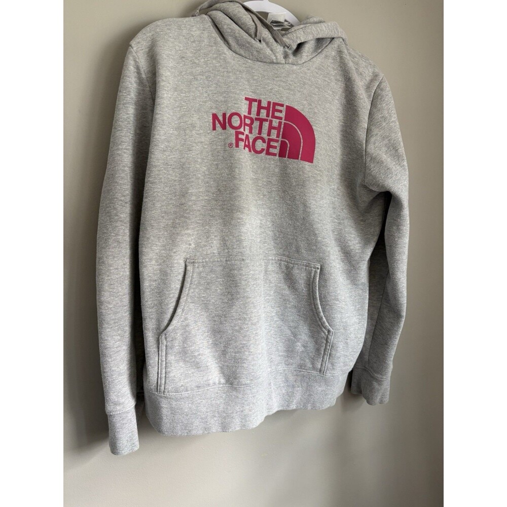 The North Face Women’s XL Gray Pink Logo Pullover Hoodie Hooded Pockets